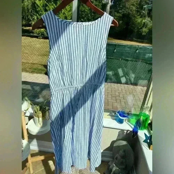 Beach Lunch Lounge Striped Midi Dress Small White & Blue Euro Summer Small - Picture 4 of 9